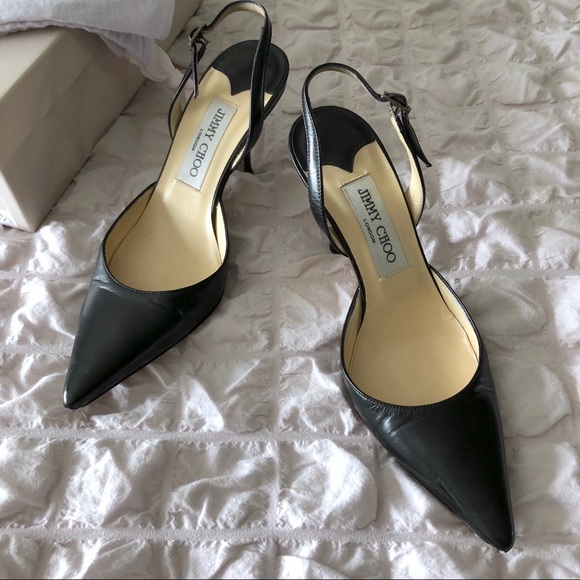 Jimmy Choo Shoes - Jimmy Choo Peru Kid Leather Slingbacks Black